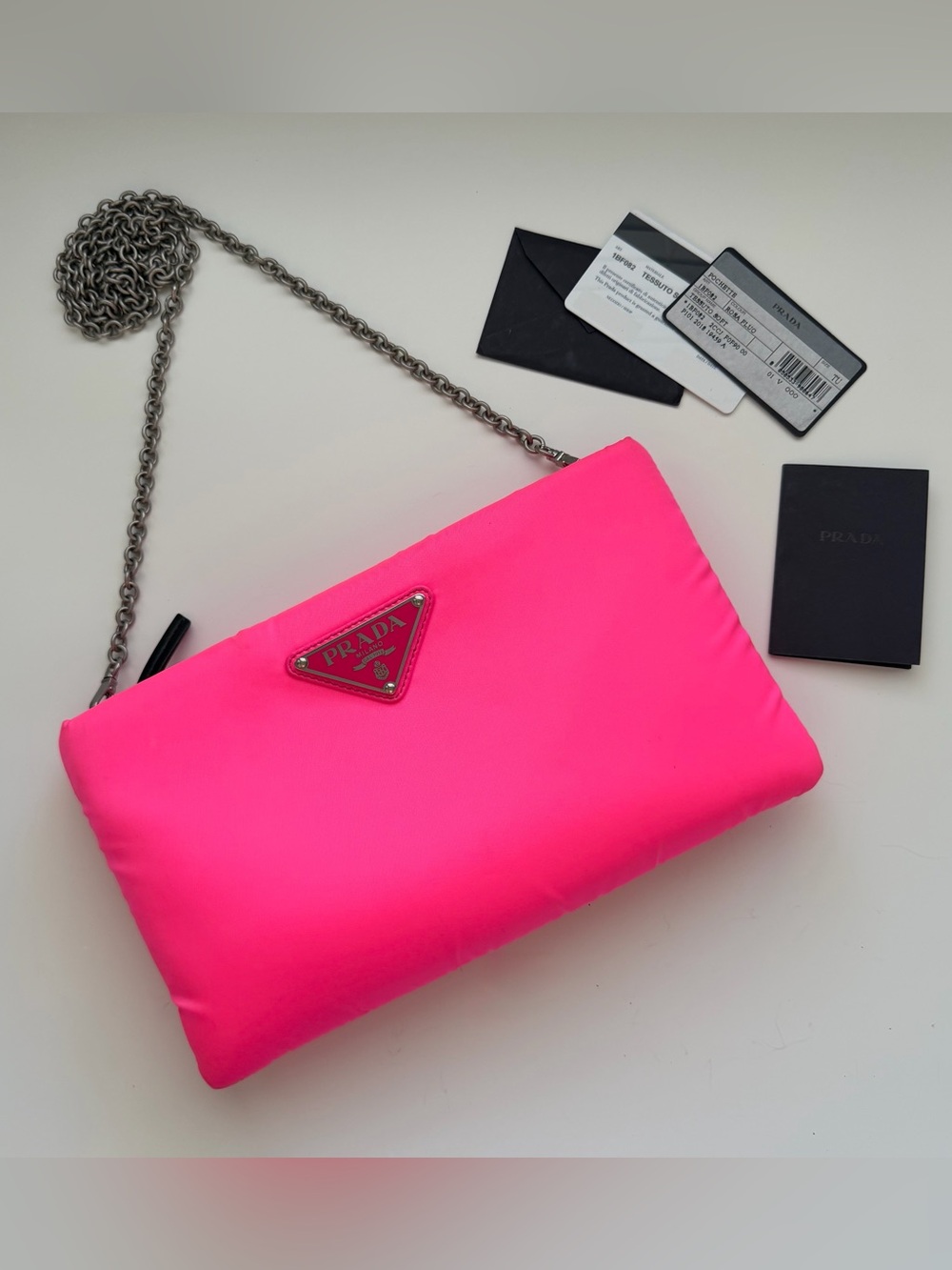 Prada Tessuto Nylon Soft Padded Crossbody Clutch Rosa Fluo